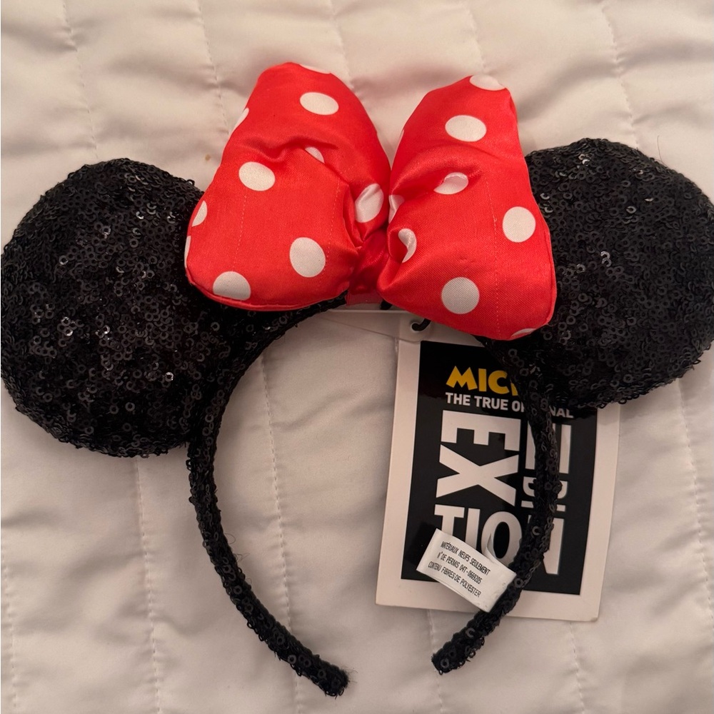 Disney Black Sequin Ears with Red Polka Dot Bow
